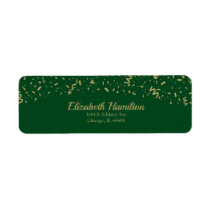 Étiquette d'adresse de retour verte confetti or fe