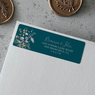 Étiquette d'adresse de retour verte de fleurs sauv