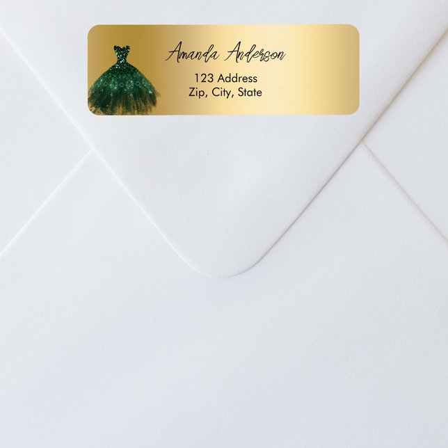 Étiquette d'adresse de retour verte émeraude en or (Créateur téléchargé)