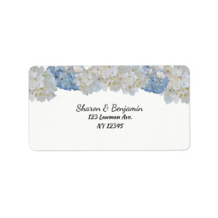 Étiquette d'adresse florale d'hortensia blanc et b