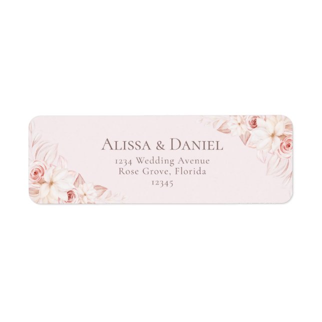 Étiquette d'adresse florale rose blush romantique (Devant)