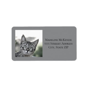 Étiquette d'adresse Lunettes de Chat Mignon Gris