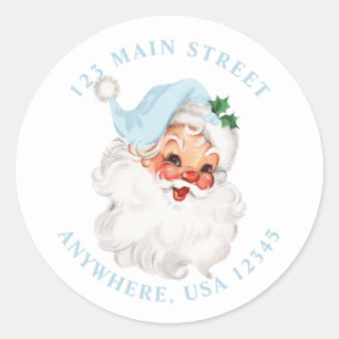 Étiquette d'adresse rétro bleu père noël rétro