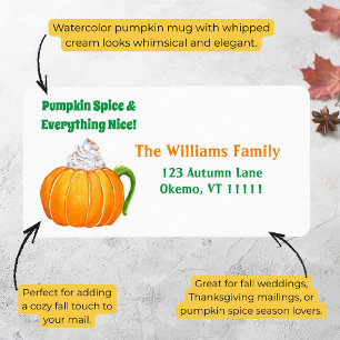 Étiquette d'adresse Watercolor Pumpkin Spice Latte