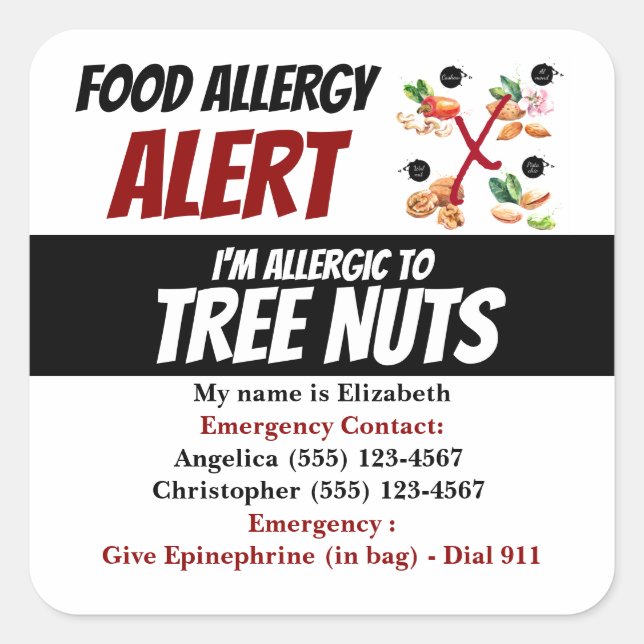 Étiquette d'alerte d'allergie aux aliments de noix (Devant)