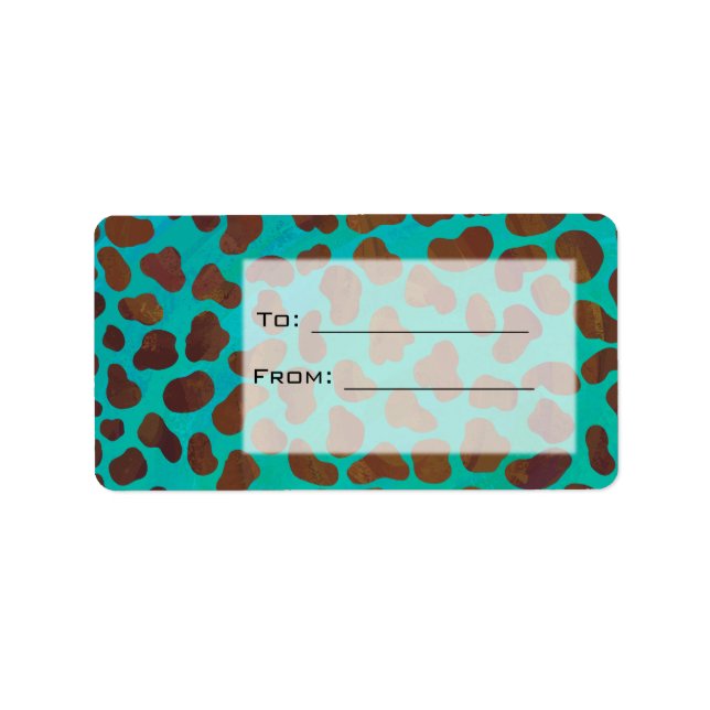 Étiquette Dalmatien Marron et Sarcelle avec Monogramme (Devant)