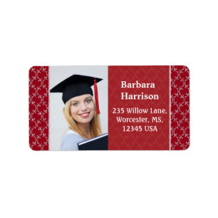 Étiquette Damask rouge blanc photo Graduation