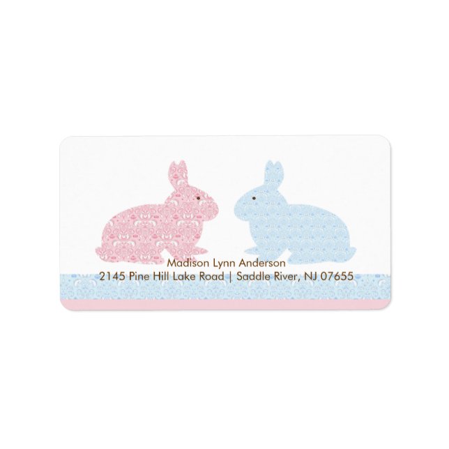 Étiquette Damask Twin Lapin Rabbits Adresse de retour (Devant)