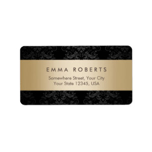 Étiquette Damassé noire élégante rayée d'or moderne