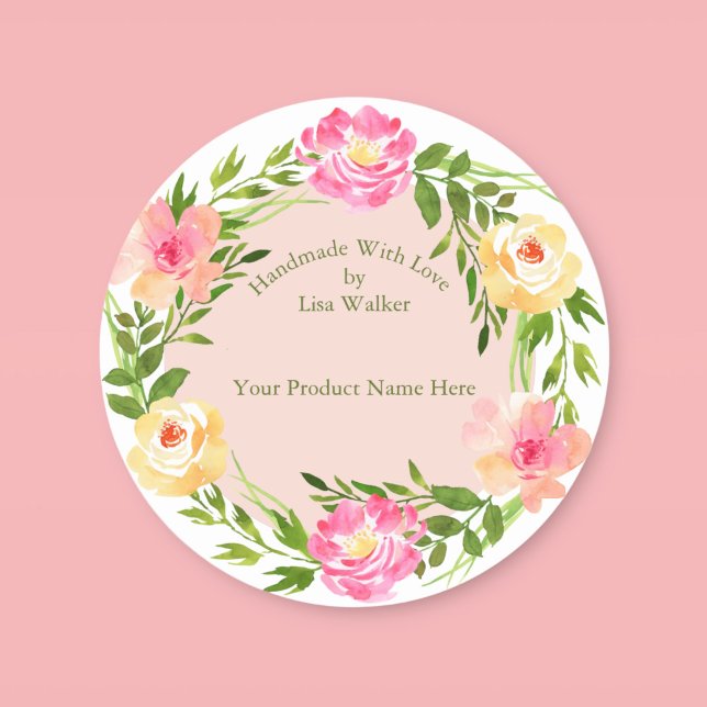 Étiquette d'amour fait main Rose Wreath Blush & Wh (Créateur téléchargé)