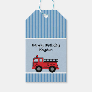 Étiquette d'anniversaire de camion de pompiers ble