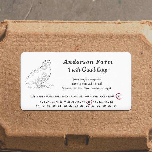 Étiquette Date d'encerclement - OEufs de Quail de ferme Stic (Encircled Date - Farm Quail Eggs White Sticker)