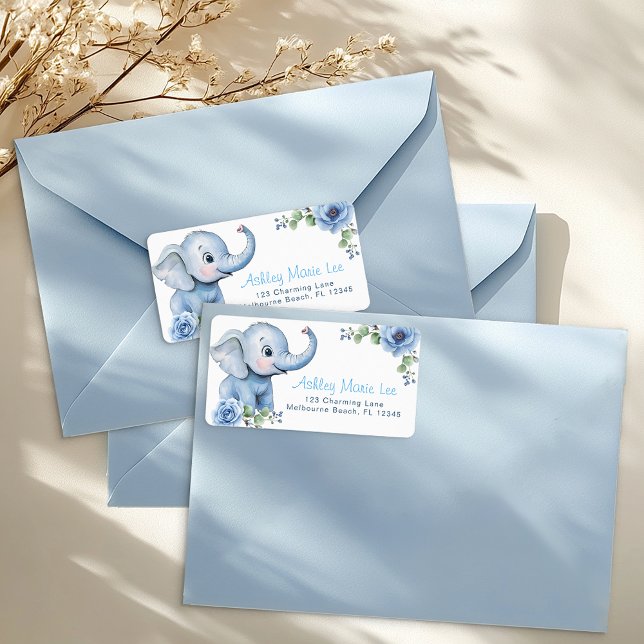 Étiquette de adresse Baby shower Blue Elephant - É (address label)