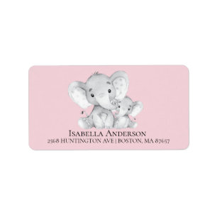 Étiquette de adresse Baby shower des filles élépha