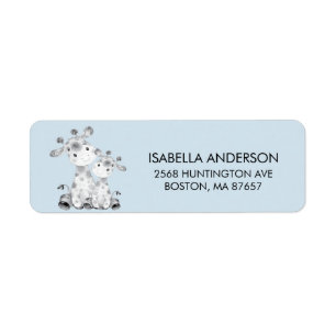 Étiquette de adresse Baby shower Giraffe Bleue