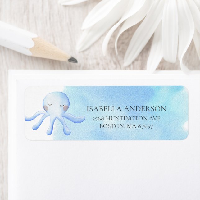 Étiquette de adresse Baby shower octopus (En situation)