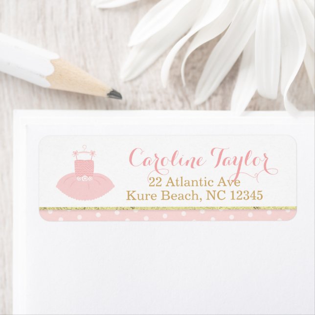 Étiquette de adresse Baby shower rose et or Tutu (En situation)