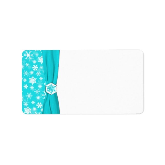 Étiquette de adresse blanc Aqua and White Snowflak