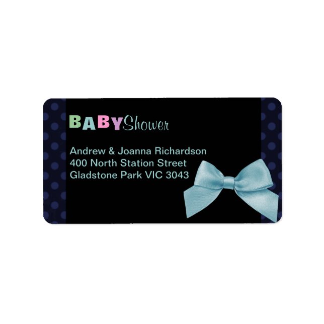 Étiquette de adresse bleu Polka Dot & Bow (Devant)