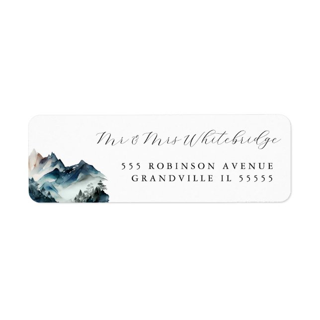 Étiquette de adresse Blue Watercolor Mountain (Devant)