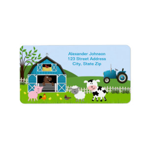 Étiquette de adresse Boy Barnyard Farm Animaux