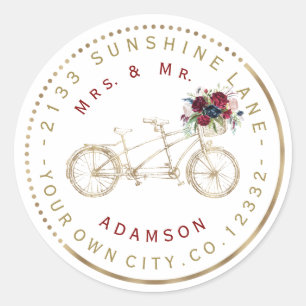 Étiquette de adresse circulaire à vélo Floral de B