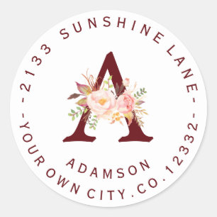 Étiquette de adresse circulaire de monogramme rose