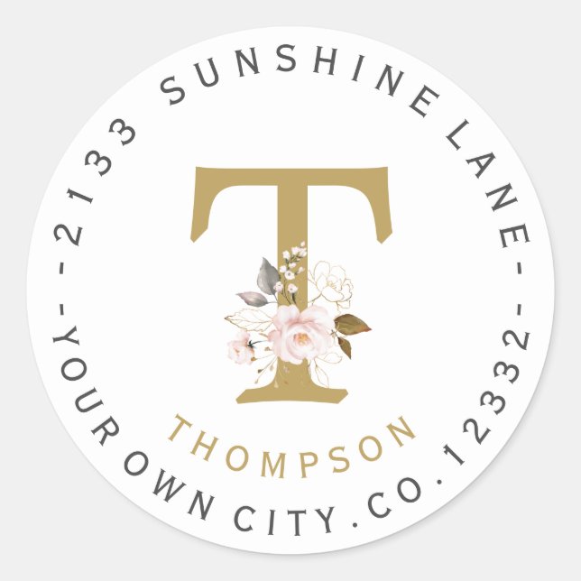 Étiquette de adresse circulaire Pink Gold Floral (Devant)