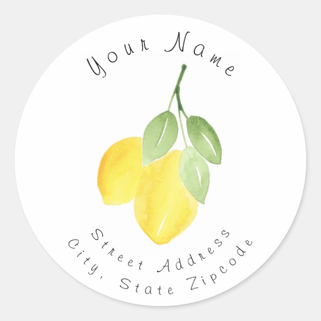 Étiquette de adresse citrons aquarelles (Devant)