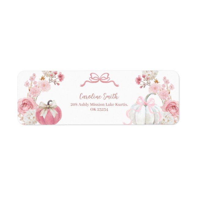 Étiquette de adresse Citrouille blanc et rose (Devant)
