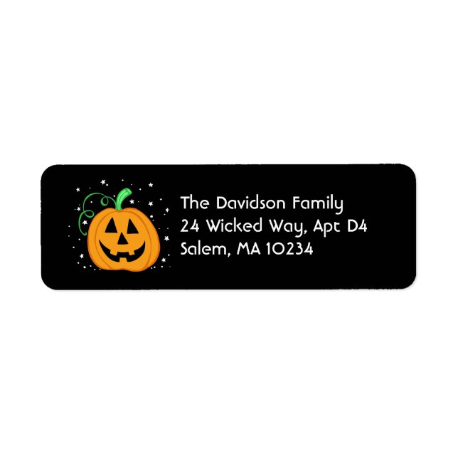 Étiquette de adresse Citrouille Halloween en noir (Devant)