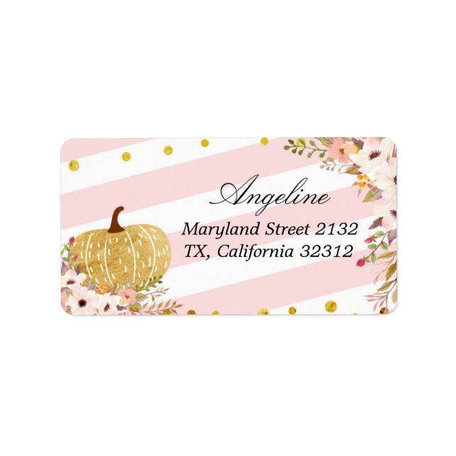 Étiquette de adresse Citrouille rose et or (Devant)