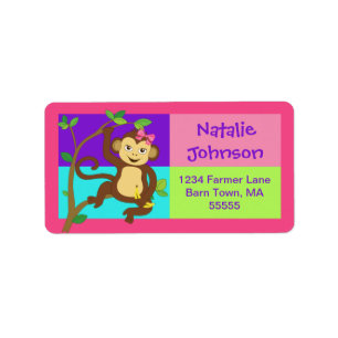 Étiquette de adresse coloré de singe de fille