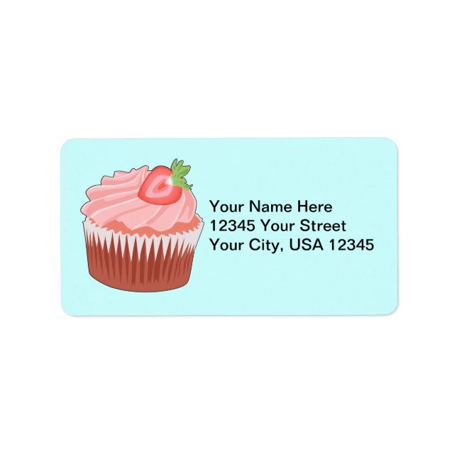 Étiquette de adresse Cupcake aux fraises (Devant)
