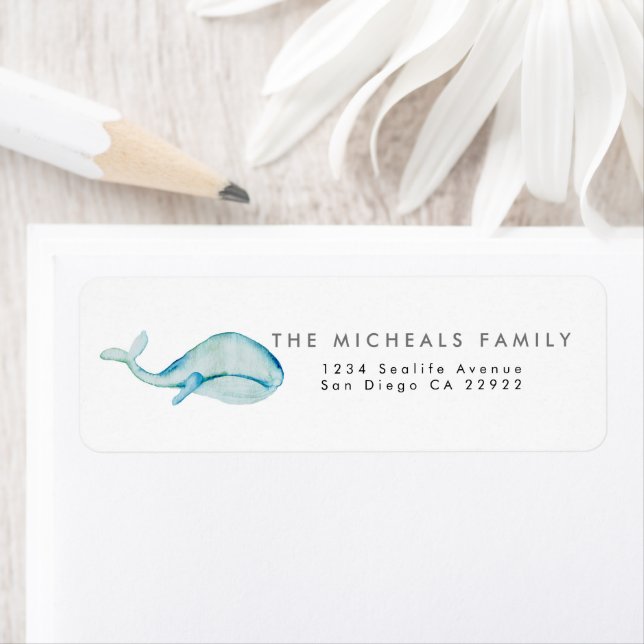 Étiquette de adresse d'aquarelle de baleine (En situation)