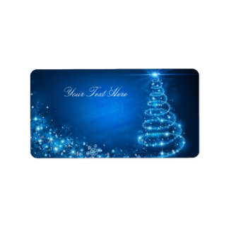 Étiquette de adresse d'arbre de Noël Blue Sparkle