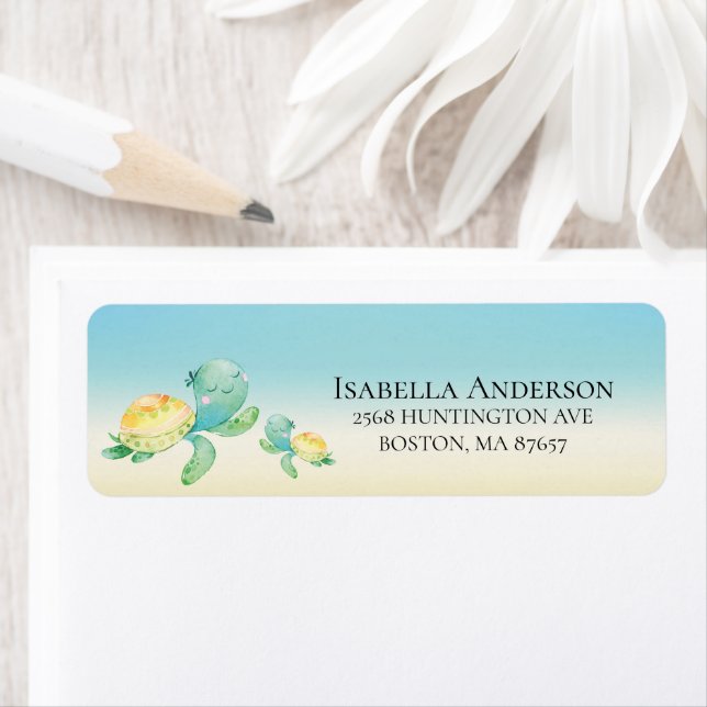 Étiquette de adresse de Baby shower de tortue douc (En situation)
