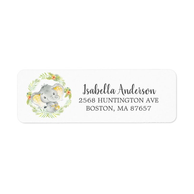 Étiquette de adresse de Baby shower d'éléphant de  (Devant)