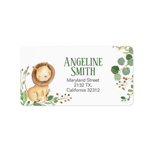 Étiquette de adresse de Baby shower Lion vert (Devant)