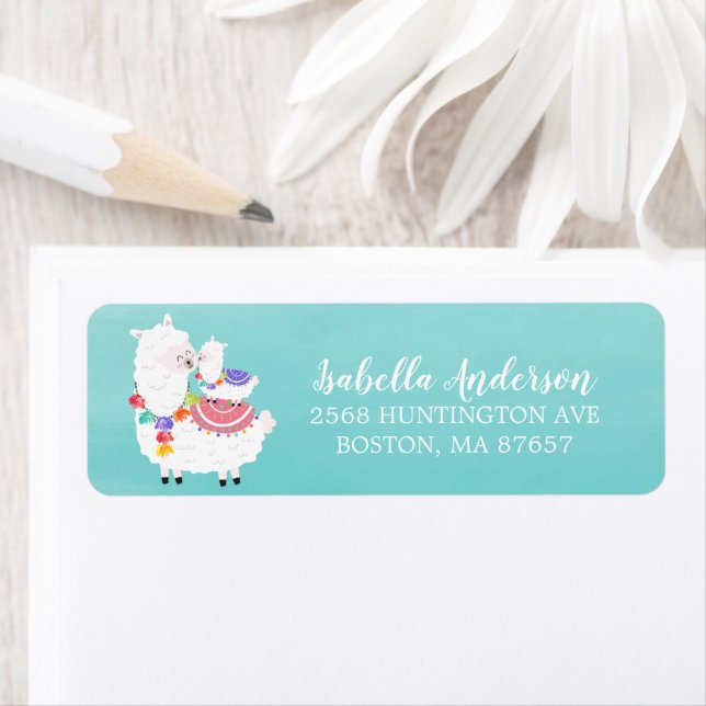 Étiquette de adresse de Baby shower Llama Mama (En situation)