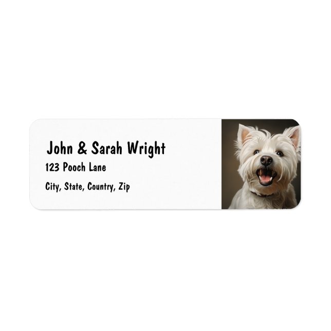 Étiquette de adresse de chien blanc sur mesure de  (Devant)