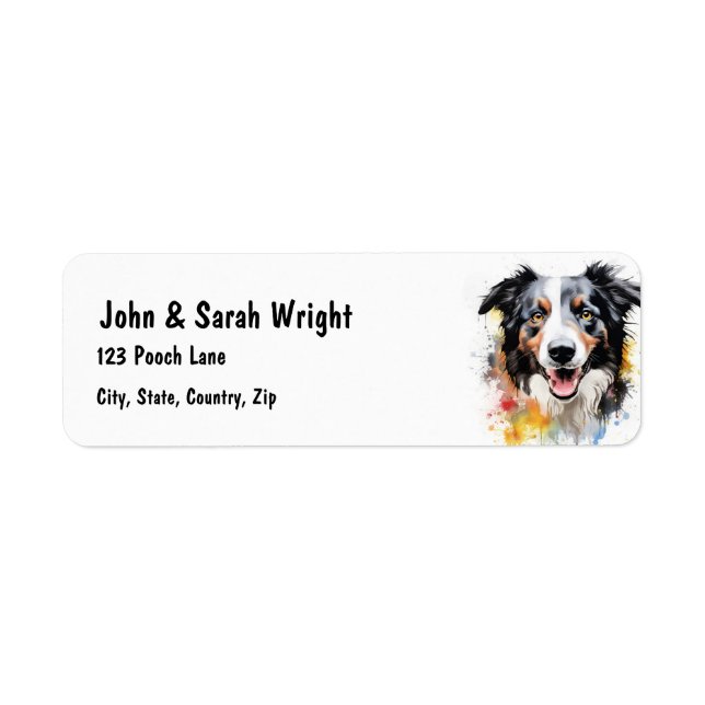 Étiquette de adresse de chien Collie Bordure perso (Devant)