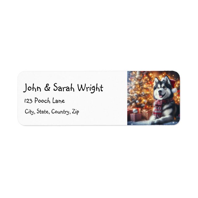 Étiquette de adresse de chien de Noël Husky (Devant)