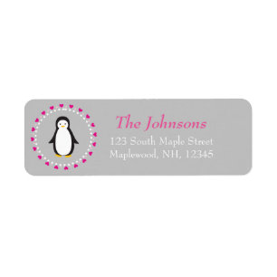 étiquette de adresse de coeur de pingouin mignon