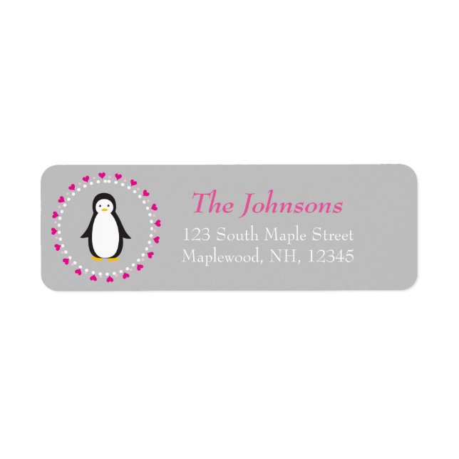 étiquette de adresse de coeur de pingouin mignon (Devant)