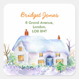 Étiquette de adresse de cottage de neige