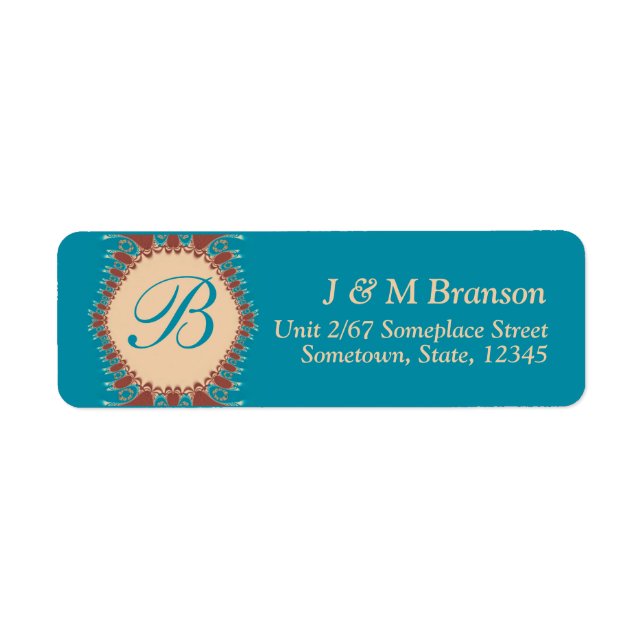 Étiquette de adresse de dentelle Turquoise Monogra (Devant)