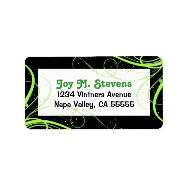Étiquette de adresse de fête vert et noir (Devant)