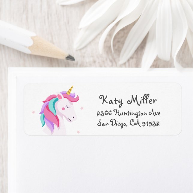 Étiquette de adresse de filles Unicorne rose (En situation)