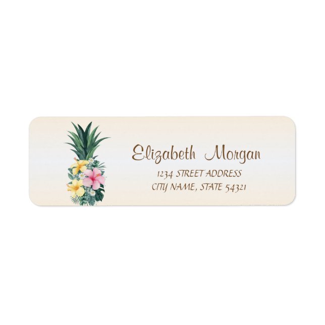 Étiquette de adresse de fleurs tropicales à l'anan (Devant)
